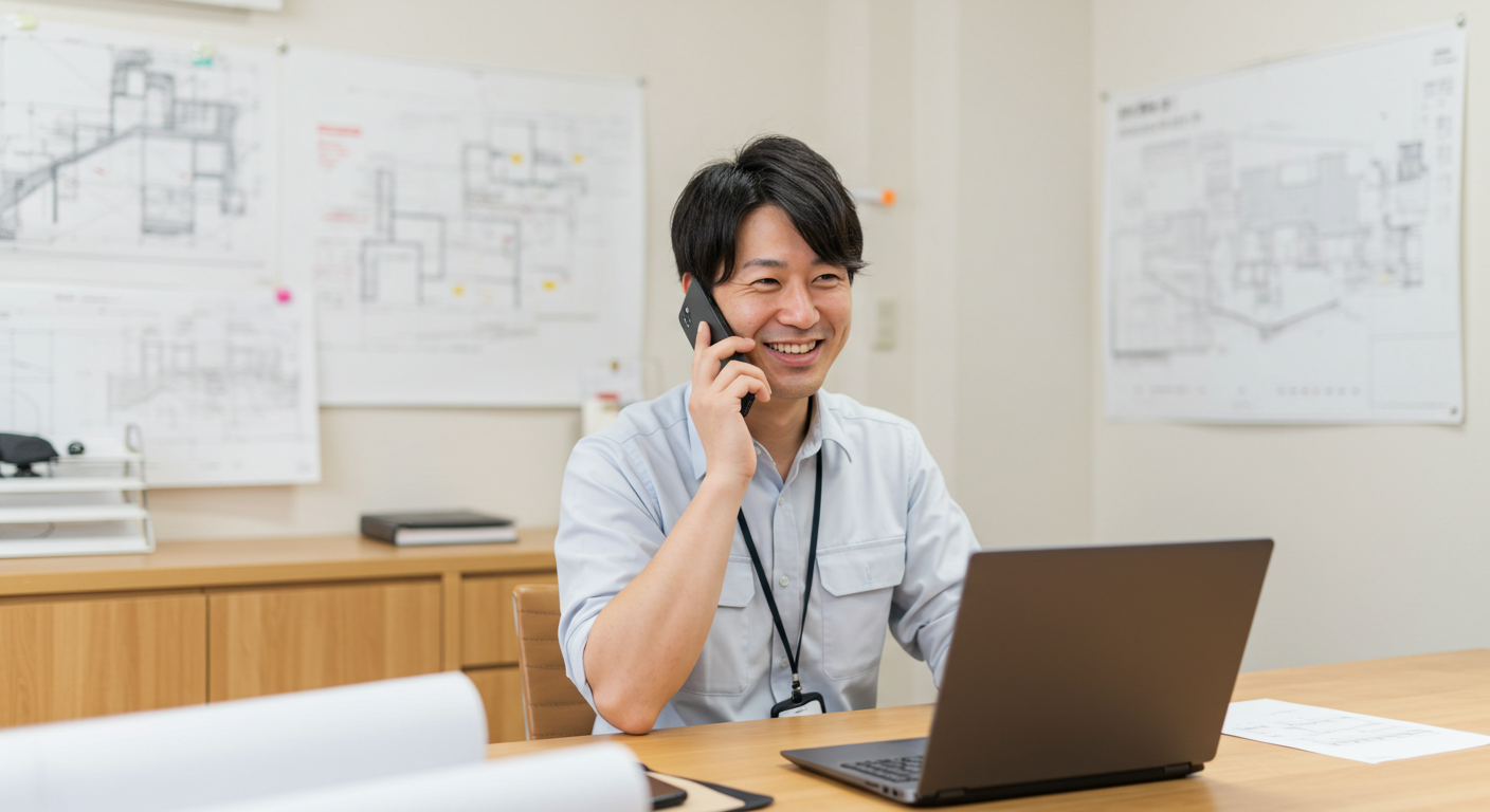 審査機関からの問い合わせに電話で対応する様子